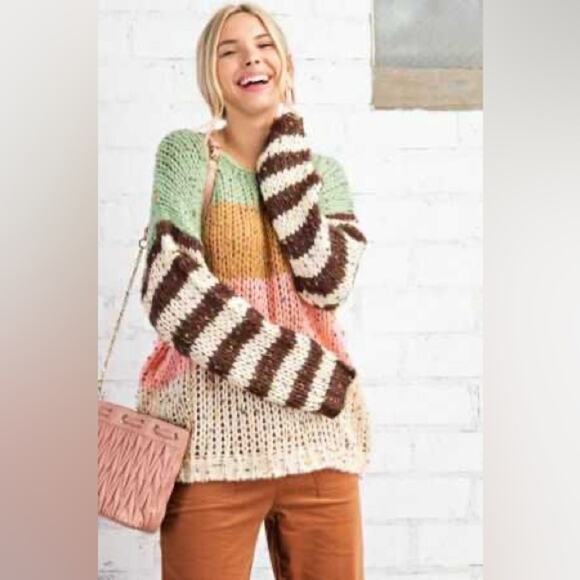Kori America Chunky Yarn Mix Stripe Sweater M/L INVE2 - Picture 1 of 7